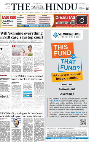 Prima pagina The Hindu (Delhi) di oggi - Quotidiano estero