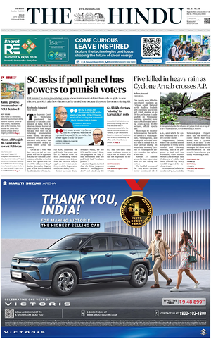 Prima pagina The Hindu (Delhi) di oggi - Quotidiano estero