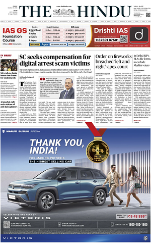 Prima pagina The Hindu (Delhi) di oggi - Quotidiano estero