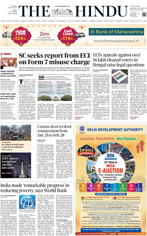 Prima pagina The Hindu (Delhi) di oggi - Quotidiano estero