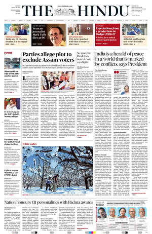 Prima pagina The Hindu - International di oggi - Quotidiano estero