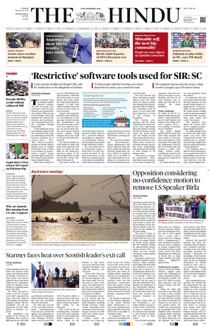 Prima pagina The Hindu - International di oggi - Quotidiano estero