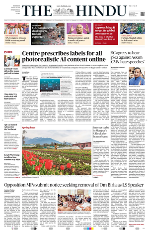 Prima pagina The Hindu - International di oggi - Quotidiano estero