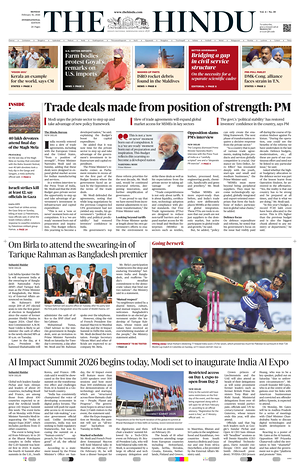 Prima pagina The Hindu - International di oggi - Quotidiano estero