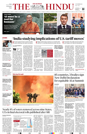 Prima pagina The Hindu - International di oggi - Quotidiano estero