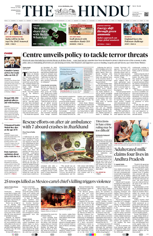 Prima pagina The Hindu - International di oggi - Quotidiano estero