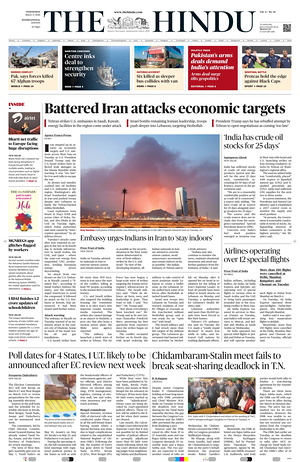 Prima pagina The Hindu - International di oggi - Quotidiano estero