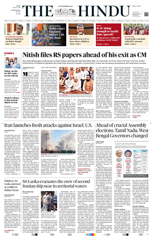 Prima pagina The Hindu - International di oggi - Quotidiano estero