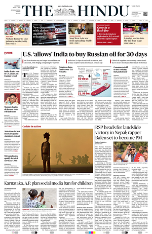 Prima pagina The Hindu - International di oggi - Quotidiano estero