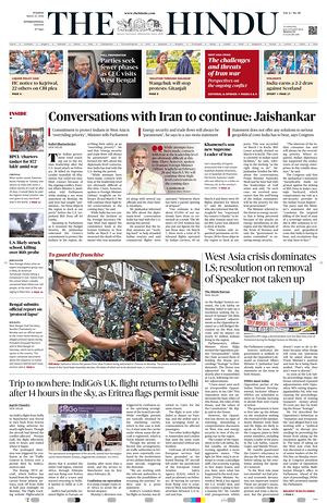 Prima pagina The Hindu - International di oggi - Quotidiano estero