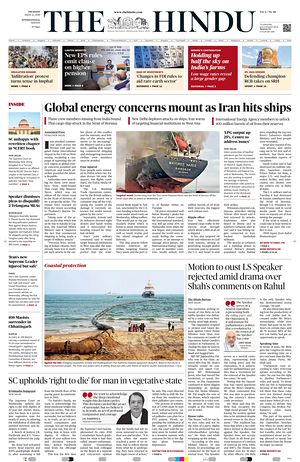 Prima pagina The Hindu - International di oggi - Quotidiano estero