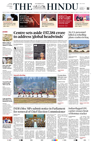 Prima pagina The Hindu - International di oggi - Quotidiano estero