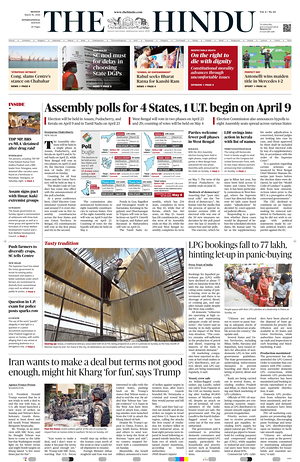 Prima pagina The Hindu - International di oggi - Quotidiano estero