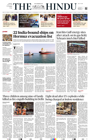 Prima pagina The Hindu - International di oggi - Quotidiano estero