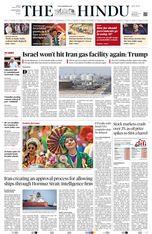 Prima pagina The Hindu - International di oggi - Quotidiano estero