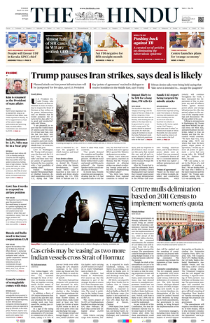 Prima pagina The Hindu - International di oggi - Quotidiano estero