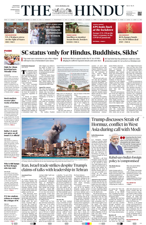Prima pagina The Hindu - International di oggi - Quotidiano estero