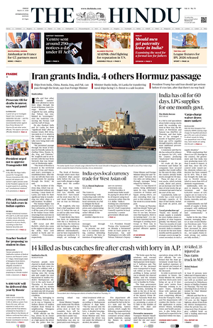 Prima pagina The Hindu - International di oggi - Quotidiano estero