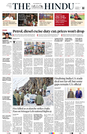 Prima pagina The Hindu - International di oggi - Quotidiano estero