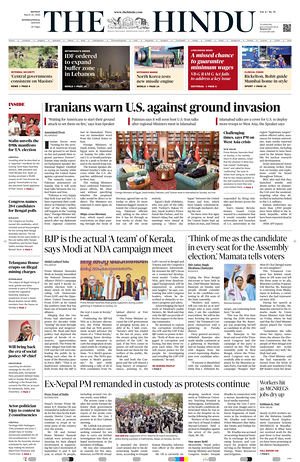 Prima pagina The Hindu - International di oggi - Quotidiano estero
