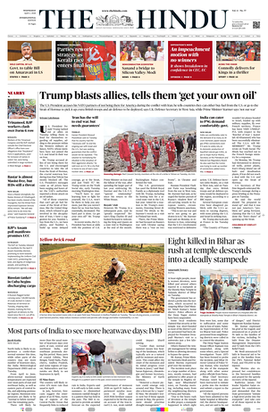 Prima pagina The Hindu - International di oggi - Quotidiano estero