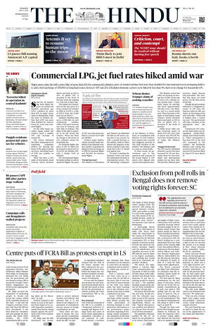 Prima pagina The Hindu - International di oggi - Quotidiano estero