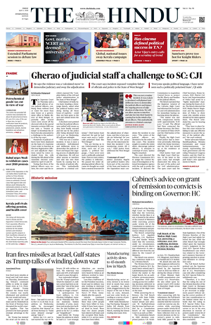 Prima pagina The Hindu - International di oggi - Quotidiano estero