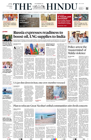Prima pagina The Hindu - International di oggi - Quotidiano estero