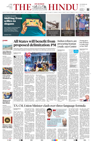 Prima pagina The Hindu - International di oggi - Quotidiano estero