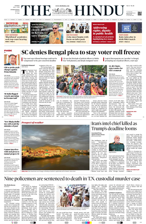 Prima pagina The Hindu - International di oggi - Quotidiano estero