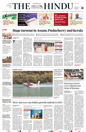 Prima pagina The Hindu - International di oggi - Quotidiano estero