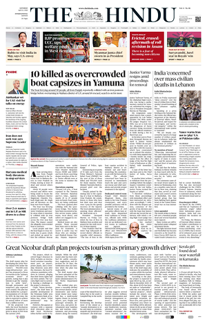 Prima pagina The Hindu - International di oggi - Quotidiano estero