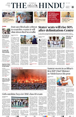 Prima pagina The Hindu - International di oggi - Quotidiano estero