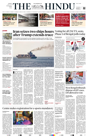 Prima pagina The Hindu - International di oggi - Quotidiano estero