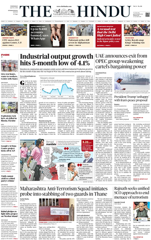 Prima pagina The Hindu - International di oggi - Quotidiano estero