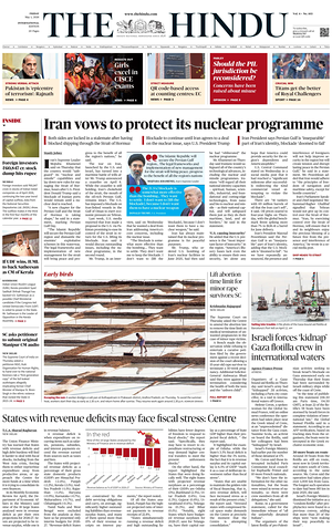 Prima pagina The Hindu - International di oggi - Quotidiano estero