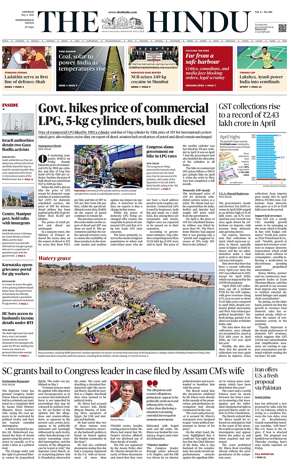 Portada The Hindu - International de hoy - Quiosco 2 mayo 2026