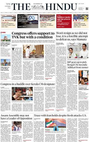 Prima pagina The Hindu - International di oggi - Quotidiano estero