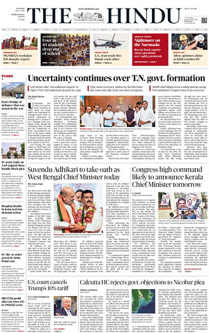 Prima pagina The Hindu - International di oggi - Quotidiano estero