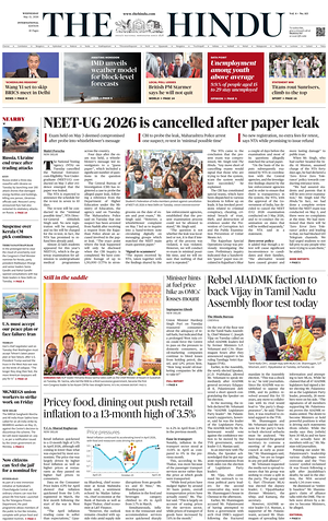 Prima pagina The Hindu - International di oggi - Quotidiano estero