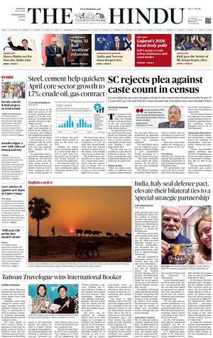 Prima pagina The Hindu - International di oggi - Quotidiano estero