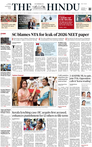 Prima pagina The Hindu - International di oggi - Quotidiano estero