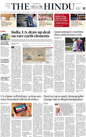 Prima pagina The Hindu - International di oggi - Quotidiano estero