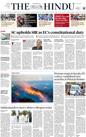 Prima pagina The Hindu - International di oggi - Quotidiano estero