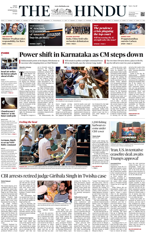 Prima pagina The Hindu - International di oggi - Quotidiano estero