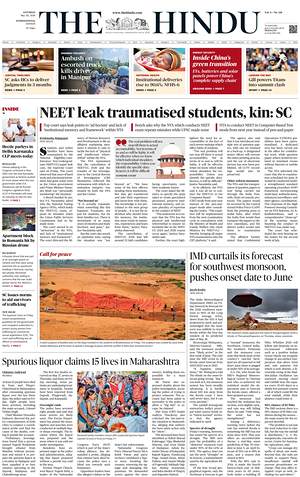 Prima pagina The Hindu - International di oggi - Quotidiano estero