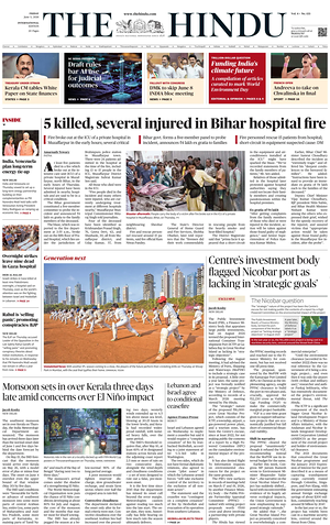 Prima pagina The Hindu - International di oggi - Quotidiano estero