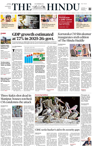 Prima pagina The Hindu - International di oggi - Quotidiano estero