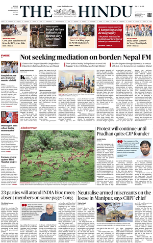 Prima pagina The Hindu - International di oggi - Quotidiano estero