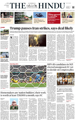 Prima pagina The Hindu - International di oggi - Quotidiano estero
